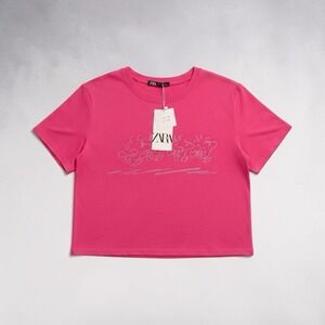 Zara Women's Top Snoopy's Friends In pink Bedazzled